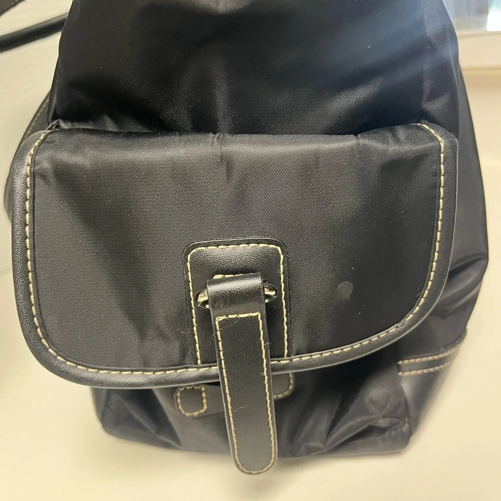Black Nylon Etienne Aigner Diaper/Gym Tote Bag Vegan leather trim long handle Lg